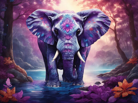 Elephant in the forest, fantasy theme, ai generated