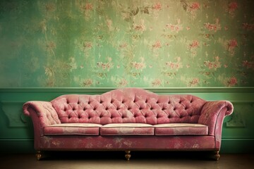 British indian big sofa. Leather material of retro furniture. Generate Ai