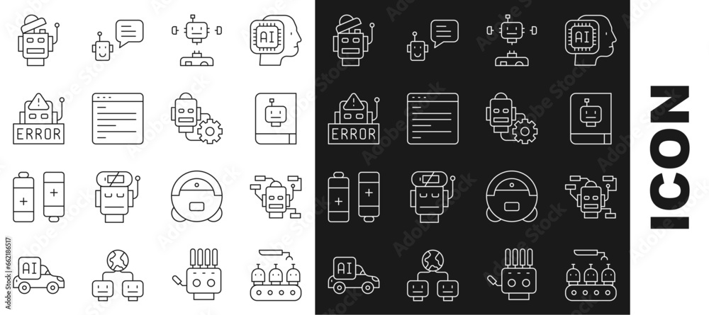 Poster set line industrial production of robots, robot, user manual, disassembled, computer api interface, 