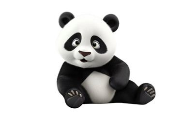 Cute Black Panda 3D Cartoon Render Isolated on Transparent Background PNG.