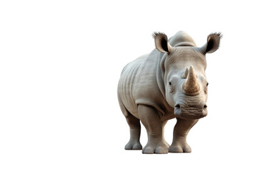 Standing Brown Rhino 3D Cartoon Render Isolated on Transparent Background PNG.