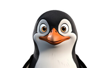 Cute Portrait Penguin 3D Cartoon Render Isolated on Transparent Background PNG.