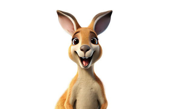 Smiling Cute Kangaroo 3D Cartoon Render Isolated on Transparent Background PNG.