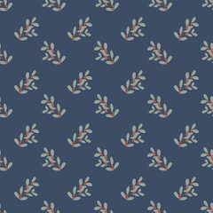Christmas seamless pattern decorative branch with leaves and red berries. Perfect for seasonal gift paper, textile, celebration design