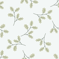 Christmas seamless pattern decorative branch with leaves. Perfect for seasonal gift paper, textile, celebration design