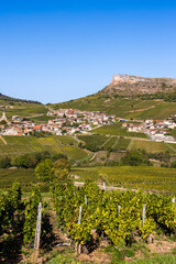 Fototapeta na wymiar Roche du Vergisson, son village et son vignoble, depuis le sommet le sommet de la Roche du Solutré, en Bourgogne