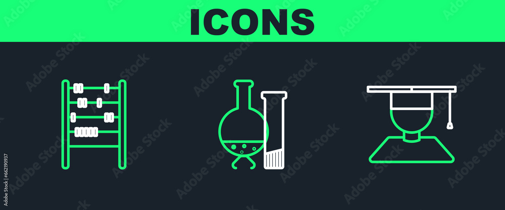 Canvas Prints set line graduate and graduation cap, abacus and test tube flask chemical laboratory test icon. vect