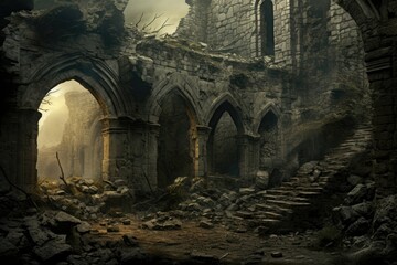 Fototapeta na wymiar Crumbling ruins whisper tales of an enigmatic past.