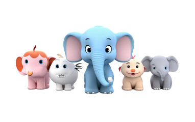 Colorful Elephant Panda 3D Cartoon Isolated on Transparent Background PNG.