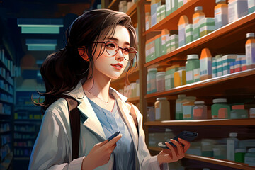 Generative AI illustration of pharmacists in the pharmacy selling medicines - obrazy, fototapety, plakaty