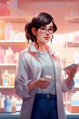 Generative AI illustration of pharmacists in the pharmacy selling medicines