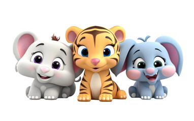 Smiling Colorful Lion 3D Cartoon Animals Isolated on Transparent Background PNG.