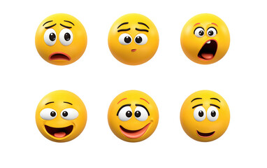 Different Yellow Emoji Icon Facial Expression 3D Cartoon Isolated on Transparent Background PNG.