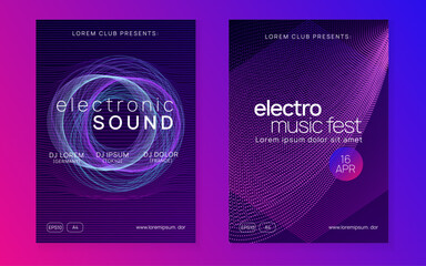 Neon electronic fest flyer. Electro dance music. Trance sound. Club event poster. Techno dj party.