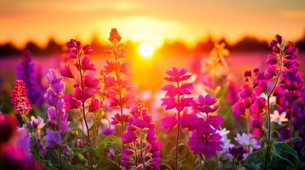 Colorful natural spring landscape with with flowers, soft selective focus