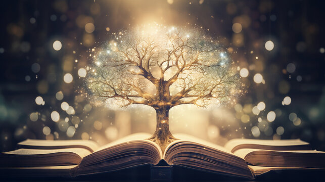 The tree of knowledge with philosophical branches, philosophy, blurred background