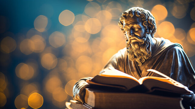 A philosopher's mind as an open book, philosophy, blurred background