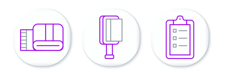 Set line Grooming salon price list, Towel stack and Hair brush for dog and cat icon. Vector