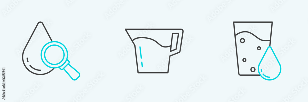 Canvas Prints Set line Glass with water, Drop and magnifying glass and Jug icon. Vector