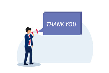 Businessman shouting thank you with a megaphone