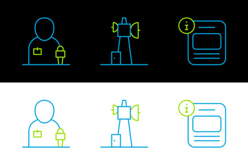 Set line Information, Journalist news and Antenna icon. Vector