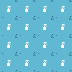 Set Washing powder and Water spray bottle on seamless pattern. Vector