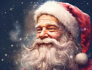 illustration of traditional Santa Claus. blue starry sky in the background