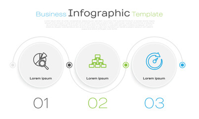 Set line Search data analysis, Hierarchy organogram and Digital speed meter. Business infographic template. Vector