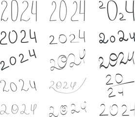 2024 set in doodle style, vector