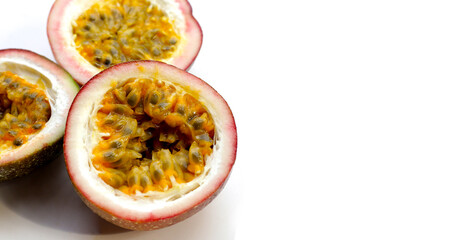 Fresh passion fruit on white background.