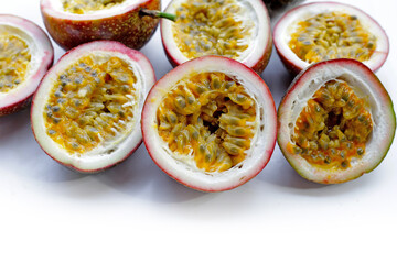 Fresh passion fruit on white background.