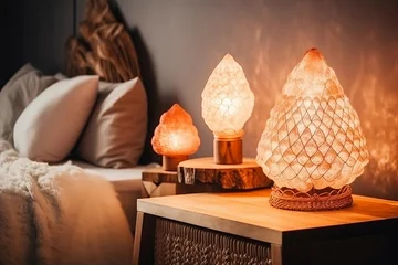 Keuken spatwand met foto Mineral salt lamps in bedroom. Harmony atmosphere with healing glowing lamps. Generate ai © nsit0108