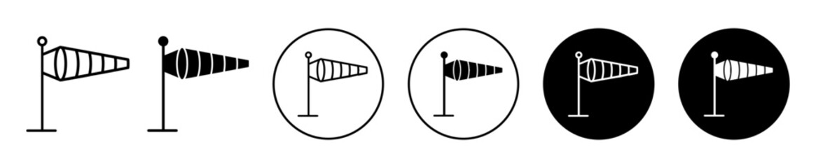 wind cone Icon. air flow direction indicator symbol set. stripped Wind cone with pole vector sign. wind vane or cone line logo - obrazy, fototapety, plakaty