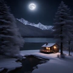 landscape in the mountains with a cabin