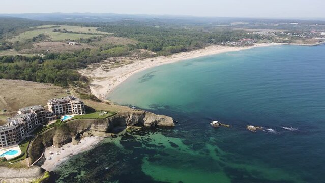 Aerial view of Black sea coast near Coral beach, Burgas Region, Bulgaria 