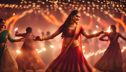 A girl The Power and Beauty of Women's Diwali Dance in High-Quality ai generated - obrazy, fototapety, plakaty