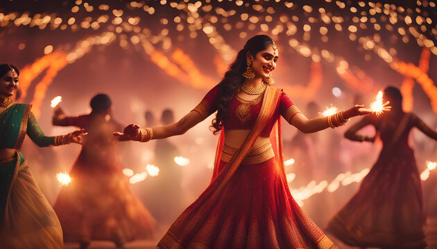 A girl The Power and Beauty of Women's Diwali Dance in High-Quality ai generated