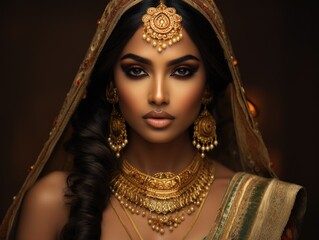 Indian beauty smiling model, luxury jewelry, luxury saree 