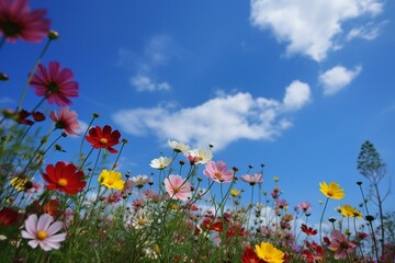 Fototapeta na wymiar Flowers, blue sky. Generative AI