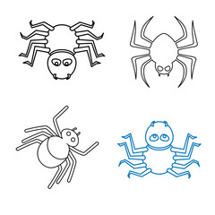 spider on a white background. spider icon outline design. set. set of hand drawn arrows and icons