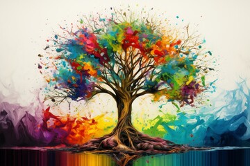 Fototapeta na wymiar Colorful tree roots spread across digital artwork of the Earth. Generative AI