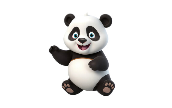 Smiling Sitting Stunning Panda with 3D Cartoon Style Isolated on Transparent Background PNG.