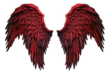 spread red dark demon feather angel wings on transparent background