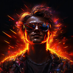 An Artistic Portrait of a Young Man Wearing Sunglasses Surrounded by Energy