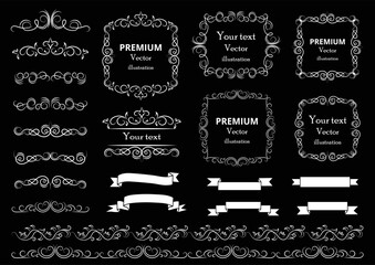 Calligraphic design elements . Decorative swirls or scrolls, vintage frames , flourishes, labels and dividers. Retro vector illustration