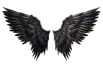 spread black dark demon feather angel wings on transparent background