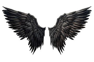 Naklejka premium spread black dark demon feather angel wings on transparent background