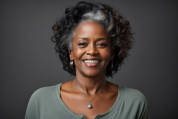 Radiant Joy: Portrait of a Middle-Aged Dark-Skinned Woman with a Beautiful Smile