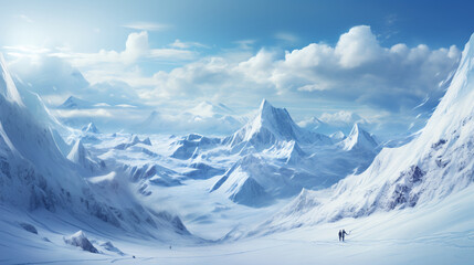 ski resort in the mountains, snow winter mountain landscape, skii snow concept - obrazy, fototapety, plakaty