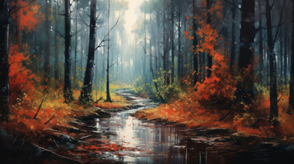 Fototapeta premium Bright autumn in the northern forest.